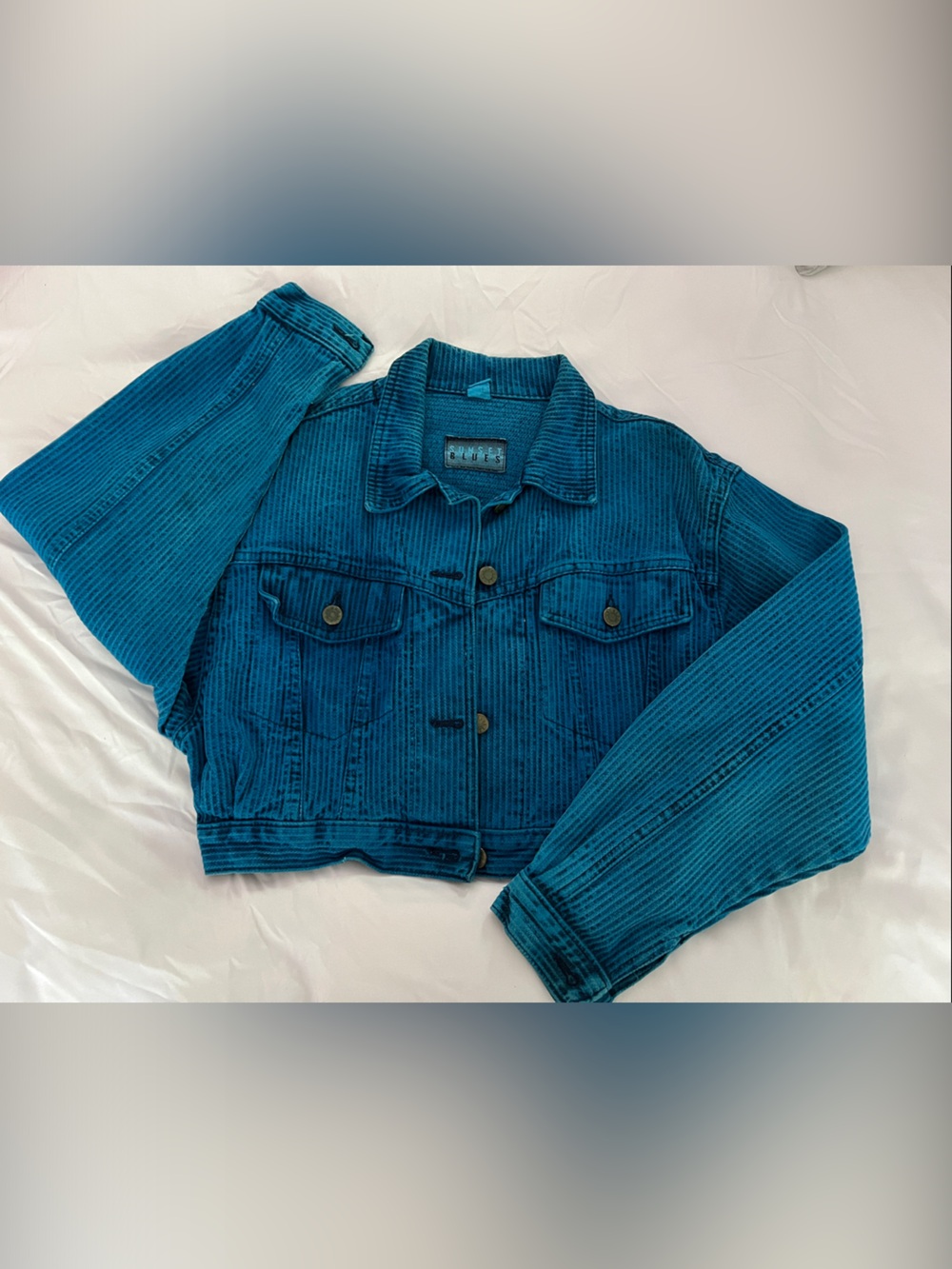 Cropped Teal Corduroy Jean Jacket - Women